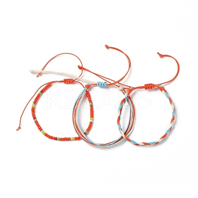 3Pcs 3 Style Plastic Braided Bead Bracelets Set BJEW-B065-08A-1