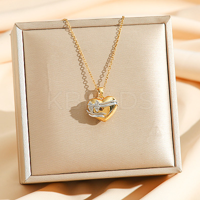 Brass Bowknot Heart Pendant Necklaces NJEW-K280-06G-01-1