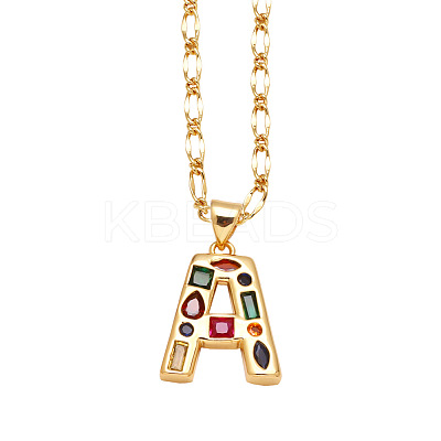 Brass Pave Colorful Cubic Zirconia Initial Pendant Necklaces FS-WG26597-01-1