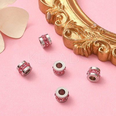 201 Stainless Steel Polymer Clay Rhinestone Inlaid Beads RB-YW0001-11G-1