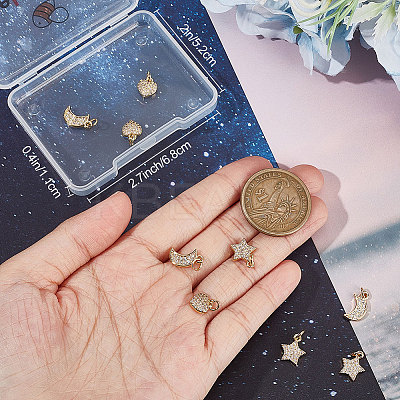 12Pcs 3 Style Brass Micro Pave Clear Cubic Zirconia Charms KK-BBC0007-24-1