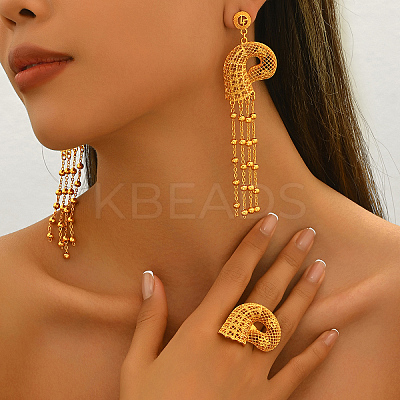 Vintage Alloy Hollowed-out Conch Shape Ring & Tassel Earrings Sets for Women LS-CY8500-1