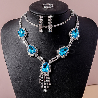 Teardrop Alloy Rhinestone Bracelets & Earrings & Necklaces & Rings Sets for Women FS-WG7FCB3-04-1