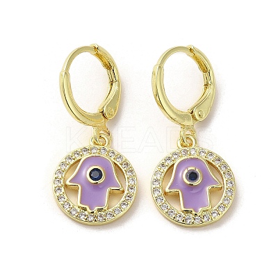 Hamsa Hand Real 18K Gold Plated Brass Dangle Leverback Earrings EJEW-Q797-10G-05-1