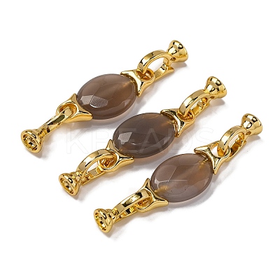 Rack Plating Brass and Grey Agate Flod Over Clasps KK-B103-13G-1