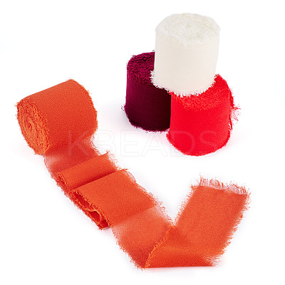 4 Rolls 4 Colors Frayed Polyester Ribbon OCOR-TA0002-87D-1
