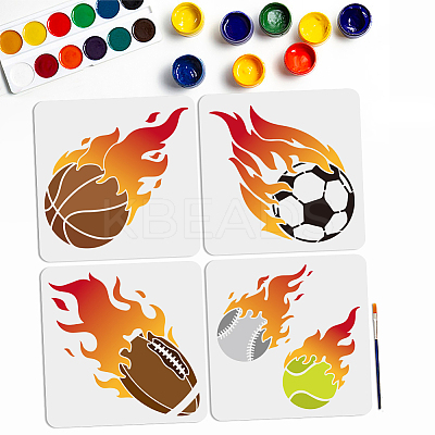 4Pcs 4 Styles Sport Ball PET Hollow Out Drawing Painting Stencils DIY-MA0004-14-1