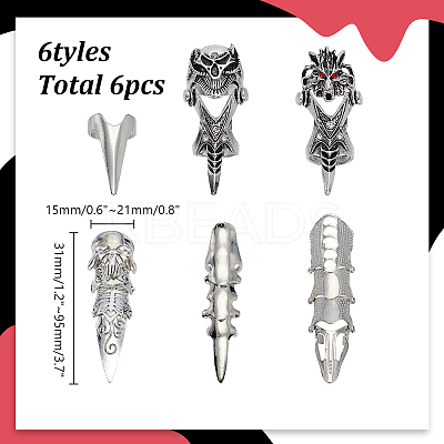 6Pcs 6 Styles Alloy Finger Rings RJEW-AR0001-07-1