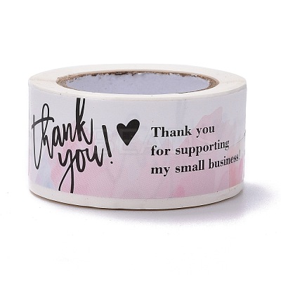 Pink Rectangle Paper Thank You Stickers DIY-C042-07C-1