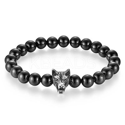 Natural Black Agate Round Beads Stretch Bracelets GX4773-1-1