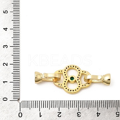 Rack Plating Brass Micro Pave Clear & Green Cubic Zirconia Fold Over Clasps KK-E034-54G-1