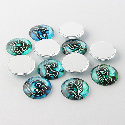 Constellation/Zodiac Sign Printed Glass Cabochons GGLA-A002-25mm-EE-1