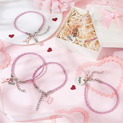 24Pcs 4 Style Alloy Enamel & Acrylic Heart Charm Bracelets Set with PU Leather Cords BJEW-AB00014-1