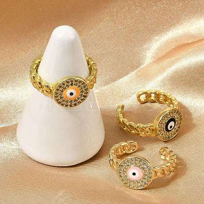 Brass Micro Pave Clear Cubic Zirconia Enamel Cuff Rings for Women RJEW-L113-030G-1
