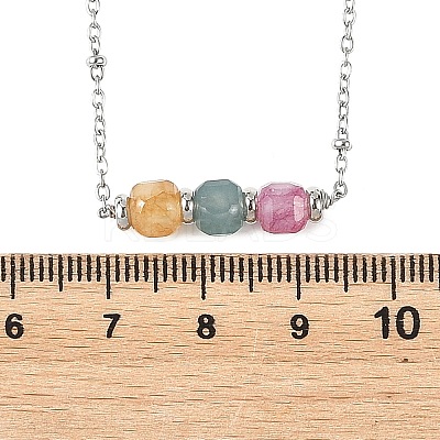 Natural Multicolor Tourmaline Faceted Cube Beads Pendant 304 Stainless Steel Satellite Chain Necklacs for Women NJEW-JN06541-02-1
