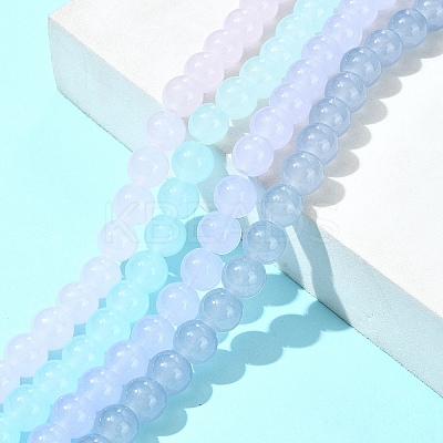 4 Strands 4 Colors Imitation Jade Glass Round Beads Strands GLAA-FS0002-07-1