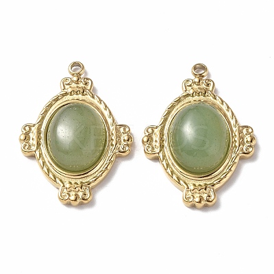 PVD Vacuum Plating 201 Stainless Steel Natural Green Aventurine Pendants STAS-C064-VC879-1