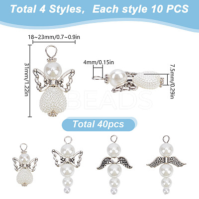 40Pcs 4 Styles Wing Alloy Pendants PALLOY-HY00034-1