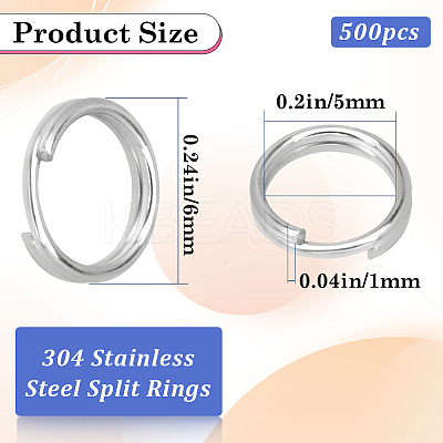 500Pcs 304 Stainless Steel Split Rings STAS-SP0001-66E-1