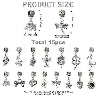 15Pcs 15 Styles Tibetan Style Alloy European Dangle Charms FIND-YW0005-57-1