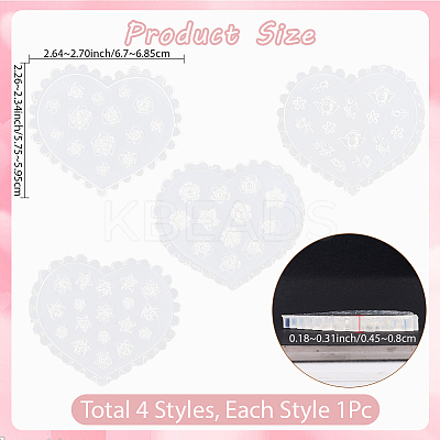 4Pcs 4 Styles Heart Silicone Carved Molds MRMJ-SC0001-48-1