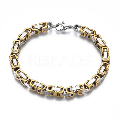 Ion Plating(IP) Two Tone 201 Stainless Steel Byzantine Chain Bracelets BJEW-S057-91-1
