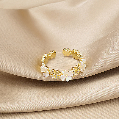 Flower Brass Micro Pave Clear Cubic Zirconia Cuff Rings for Women FS-WG9A424-01-1