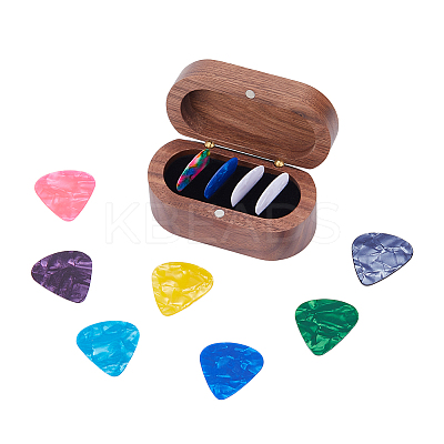 1Pc 4-Slot Oval Shaped Wood Storage Boxes with Magnetic Lid for Guitar Picks OBOX-DC0001-03B-1
