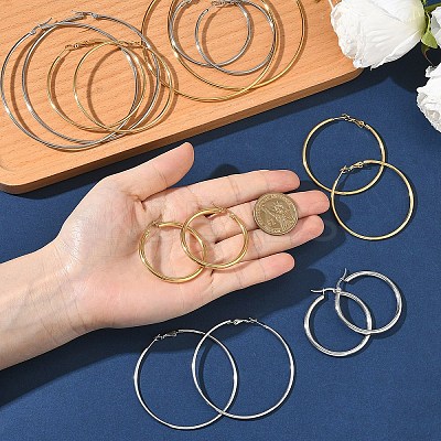 4 Pairs 4 Styles Stainless Steel Hoop Earrings EJEW-YW0001-14G-1