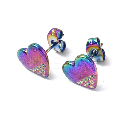 Ion Plating(IP) 304 Stainless Steel Heart Stud Earrings for Women EJEW-F300-07MC-1