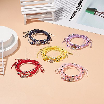 3Pcs 3 Style Resin Evil Eye Braided Bead Bracelets Set BJEW-JB08812-1