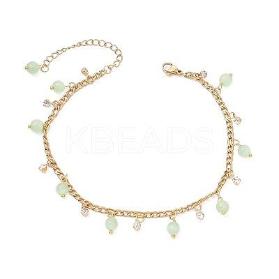 Cat Eye Round Tassel 304 Stainless Steel Twisted Chain Anklets for Women AJEW-AN00698-01-1
