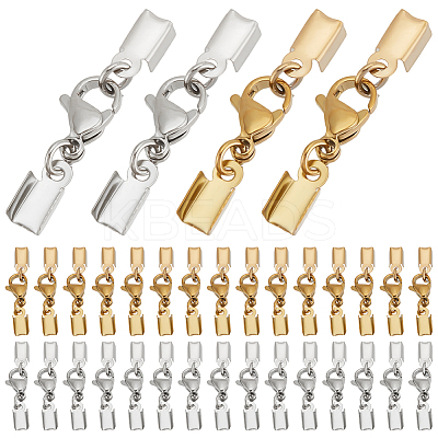 40Pcs 2 Colors Ion Plating(IP) 304 Stainless Steel Lobster Claw Clasps with Cord Ends STAS-PH0006-94-1