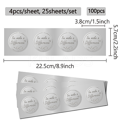 Round Plastic Silver Foil Embossed Picture Stickers DIY-WH20008-006-1