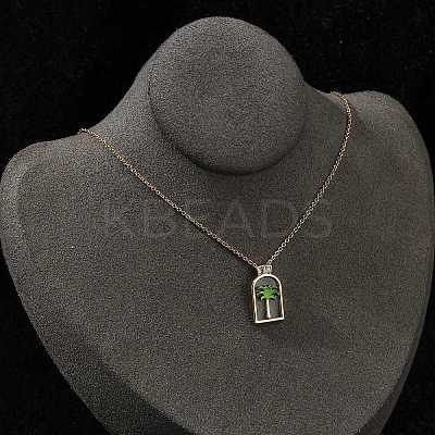 Arch with Coconut Tree Brass Enamel Pendant Necklaces LS-NJEW-H051-03G-1