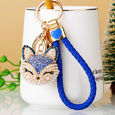 Full Rhinestone Pearl Fox Head Pendant Keychain WG98948-01-1