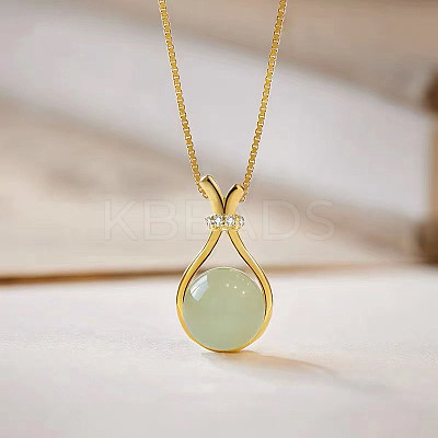 Lucky Bag Brass with Glass Imitation Jade Pendant Necklaces for Women FS-WG73FC0-01-1