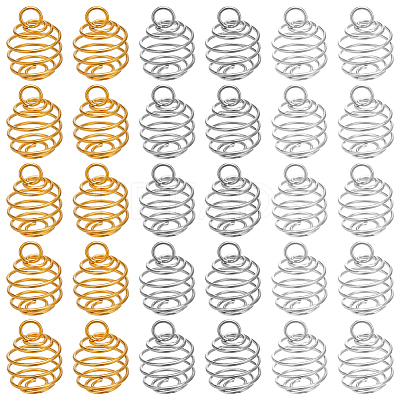 108Pcs 3 Colors Stainless Steel Spiral Bead Cage Pendants STAS-CN0001-59-1