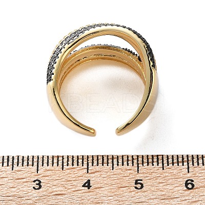 Rack Plating Brass Multi Line Open Cuff Ring RJEW-C065-01G-1