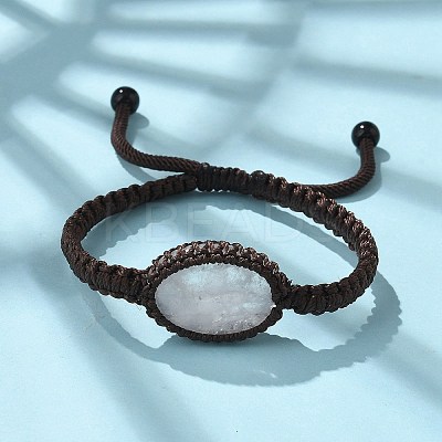 Adjustable Oval Natural Quartz Crystal Braided Bead Bracelets BJEW-H626-02-08-1