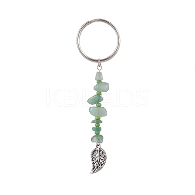 Chakra Gemstone Chip Keychains with Glass Seed Beads KEYC-JKC00473-1