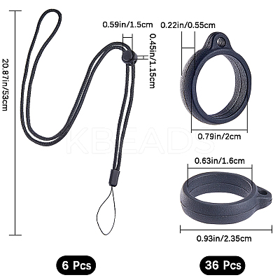 36Pcs Silicone Rings with 6Pcs Polyester Necklace Lanyard Anti-Loss Pendant Holder DIY-GF0008-07B-1