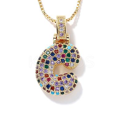 Brass Pave Colorful Cubic Zirconia Letter Pendant Box Chain Necklaces NU0575-3-1