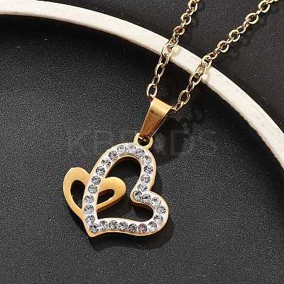 304 Stainless Steel Crystal Rhinestone Heart Pendant Cable Chain Necklaces for Women LS-NJEW-Z056-01A-G-1