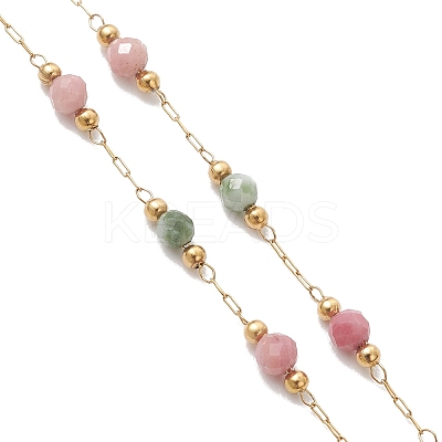 Handmade 3MM Faceted Round Gemstone Beads & 316 Stainless Steel Round Link Chain Bracelet Making AJEW-JB01553-1