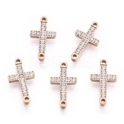 316 Surgical Stainless Steel Clear Cubic Zirconia Connector Charms STAS-ZX042-22RG-1