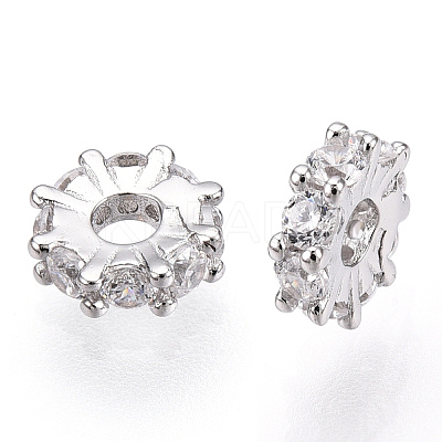 Rhodium Plated 925 Sterling Silver Micro Pave Clear Cubic Zirconia Spacer Beads STER-T007-15P-1