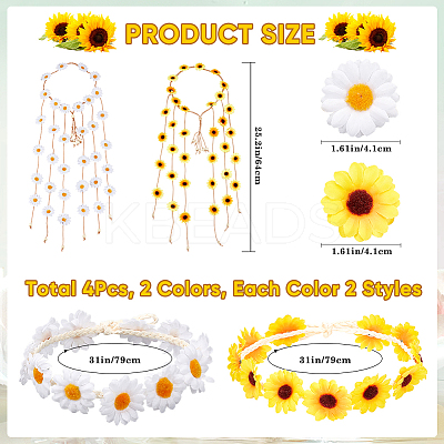 4Pcs 4 Styles Cloth Flower Hippie Headband Floral Crown OHAR-CP0001-17-1