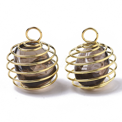 Iron Wrap-around Spiral Bead Cage Pendants IFIN-R239-03G-1