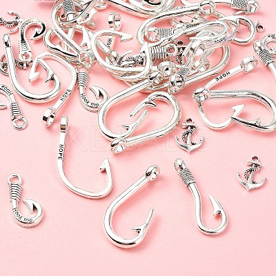 50Pcs 5 Styles Tibetan Style Alloy Hook Clasps TIBE-YW0001-66-1